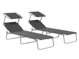 Sun Lounger Set of 2, Foldable, 4-Level Adjustable Backrest, Reclining Chair with Sun Shade, for T3398P325305