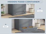 Pet Feeder Station, Dog, Cat Storage Container, with Raised Bowls, Hanger, Cabinet - Grey T3398P349788