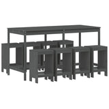 9 Piece Garden Bar Set Grey Solid Wood Pine 3157759
