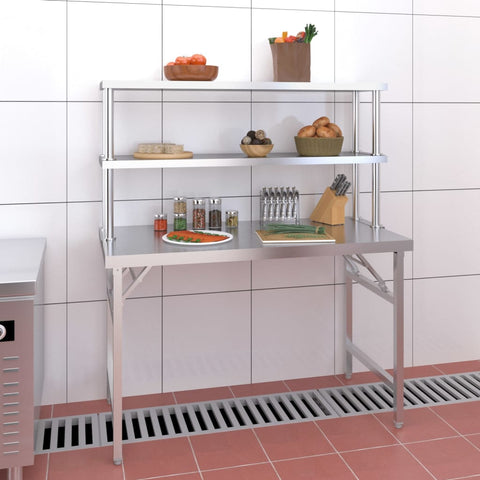 Kitchen Work Table with Overshelf 120x60x145 cm Stainless Steel 3155992