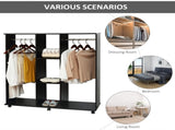 Open Wardrobe Double Mobile Storage Shelves Organizer W/6 Wheels-Black T3398P344214