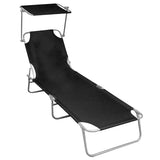 47770 Folding Sun Lounger with Canopy Black Aluminium