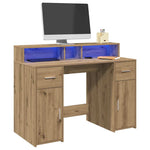 Desk with LED Lights Artisian Oak 120x55x91 cm Engineered Wood 3309419