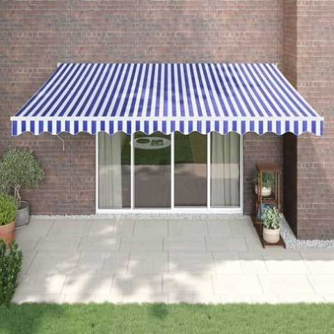 Retractable Awning Blue and White 4.5x3 m Fabric and Aluminium 3154424