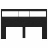 Headboard Cabinet with LED Black Oak 160x17x102 cm 863133