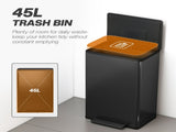 45L Kitchen Bin, Pedal Bin with Soft-Close and Stay-Open Lid, Removable Inner Bucket, Odor Control T3398P424981