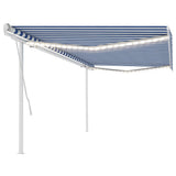 Manual Retractable Awning with LED 5x3 m Blue and White 3069981