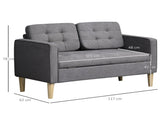 Modern 2 Seater Sofa with Hidden Storage, 117cm Tufted Cotton Couch with Wood Legs, Compact Loveseat T3398P343492