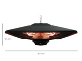 Hanging Electric Patio Heater with 2 Power Settings, 1000/2000W Waterproof Ceiling Mounted Aluminium T3398P548505