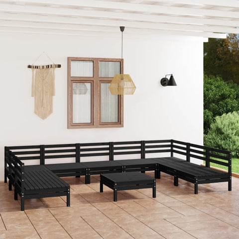 ZNTS 10 Piece Garden Lounge Set Black Solid Wood Pine 3083423