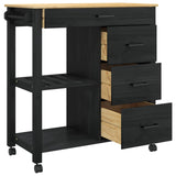 Kitchen Trolley MONZA Black 84 x 40 x 88.5 cm Solid Pine Wood 42027043