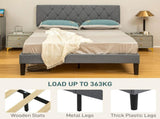 Double Bed Frame with 5-Level Adjustable Linen Upholstered Headboard, Wooden Slats Mattress T3398P330372