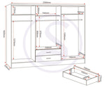 ZNTS Nevada 6 Door 2 Drawer Mirrored Wardrobe 100-101-109