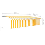 ZNTS Manual Retractable Awning with Blind&LED 6x3m Yellow&White 3069363