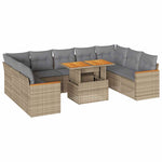 ZNTS 10 Piece Garden Sofa Set with Cushions Beige Poly Rattan Acacia 3327531