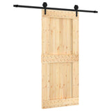 Sliding Door Natural and Black 90 x 210 cm Solid Pine Wood 3445161