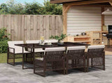 7 Piece Garden Dining Set with Cushions Brown Poly Rattan 3210729