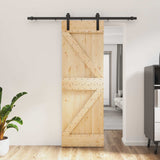 Sliding Door Natural and Black 70 x 210 cm Solid Pine Wood 3444894