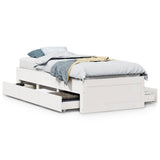 Bed Frame without Mattress with Drawers White 75x190 cm Small Single Solid Wood Pine 3308829