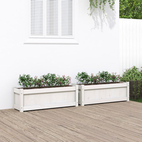 Garden Planters 2 pcs White Solid Wood Pine 837452