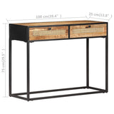 Console Table 100x35x75 cm Rough Mango Wood and Natural Cane 323145