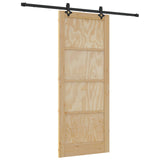 Sliding Door Natural and Black 86 x 211 cm Solid Pine Wood 3445520