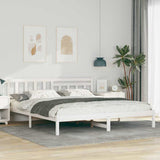 Bed Frame with Headboard White 200 x 200 cm Solid Pine Wood 872219