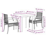 3 Piece Garden Dining Set with Cushions Grey Poly Rattan 3213617