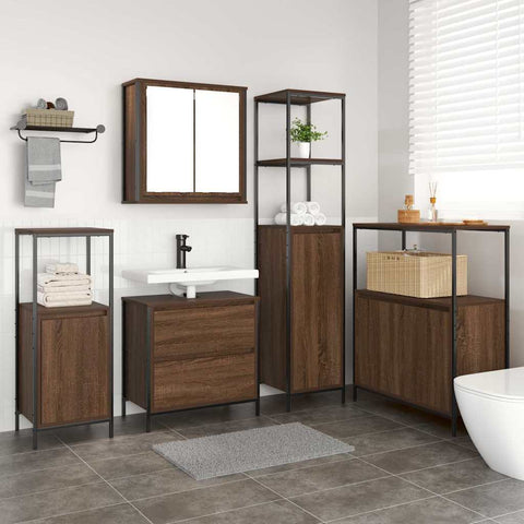 Bathroom Furniture Set with Shelf 5 pcs Brown 76.5 x 35 x 95 cm 3328373