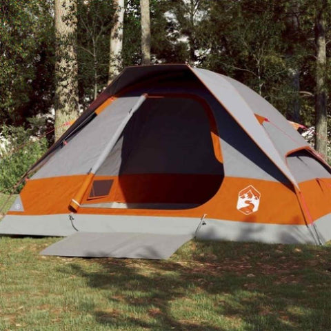 ZNTS Camping Tent Dome 4-Person Grey and Orange Waterproof 94779