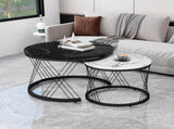 (WF307775BAA) Round Coffee Table, Modern Coffee Table Set of 2 Marble Pattern Top with Metal Frame, N605P245784A