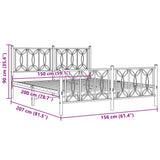 Metal Bed Frame without Mattress with Footboard White 150x200cm 376197