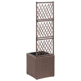 Trellis Raised Bed with 1 Pot 30x30x107 cm Poly Rattan Brown 46936
