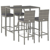 5 Piece Garden Bar Set with Cushions Grey Poly Rattan 3203920