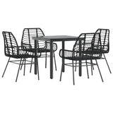 5 Piece Garden Dining Set Black Poly Rattan Glass 3334535