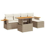 ZNTS 7 Piece Garden Sofa Set with Cushions Beige Poly Rattan Acacia 3327586