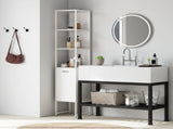 Tall Bathroom Cabinet with Open Shelves and Adjustable Shelf - White T3398P378055