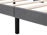 Double Bed Velvet Grey 4FT6 Upholstered Bed with Winged Headboard, Wood Slat Support WF284398AAG