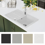 Granite Kitchen Sink Single Basin with Drainer Reversible White 141671