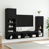 4 Piece TV Wall Units with LED Black Engineered Wood 3216655