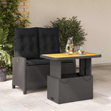 2 Piece Garden Dining Set with Cushions Black Poly Rattan 3277394