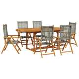 ZNTS 7 Piece Garden Dining Set Grey Poly Rattan and Solid Wood 3281719