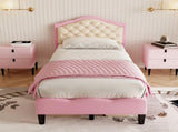 3ft Single Upholstered Bed with Adjustable Chic Button-Tufted Headboard, PU Faux Leather Bed N652P196277P