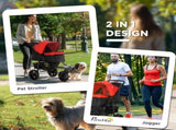 Oxford Cloth Folding 3-Wheel Pet Stroller Dog Trolley Red/Black T3398P349568