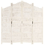 Hand carved 4-Panel Room Divider White 160x165 cm Solid Mango Wood 285327