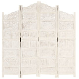 Hand carved 4-Panel Room Divider White 160x165 cm Solid Mango Wood 285327