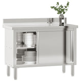Kitchen Work Table with Sliding Doors Stainless Steel 376441
