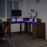 Desk with LED Lights Brown Oak 152x152x91 cm Engineered Wood 3309462