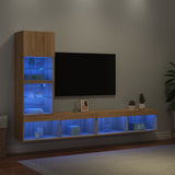 4 Piece TV Wall Units with LED Sonoma Oak Engineered Wood 3216642
