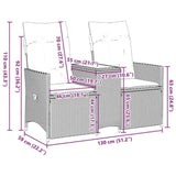 Reclining Garden Sofa 2-Seater with Table Grey Poly Rattan 365714